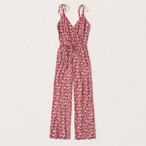Abercrombie & Fitch Tie-Front Jumpsuit in Red Floral